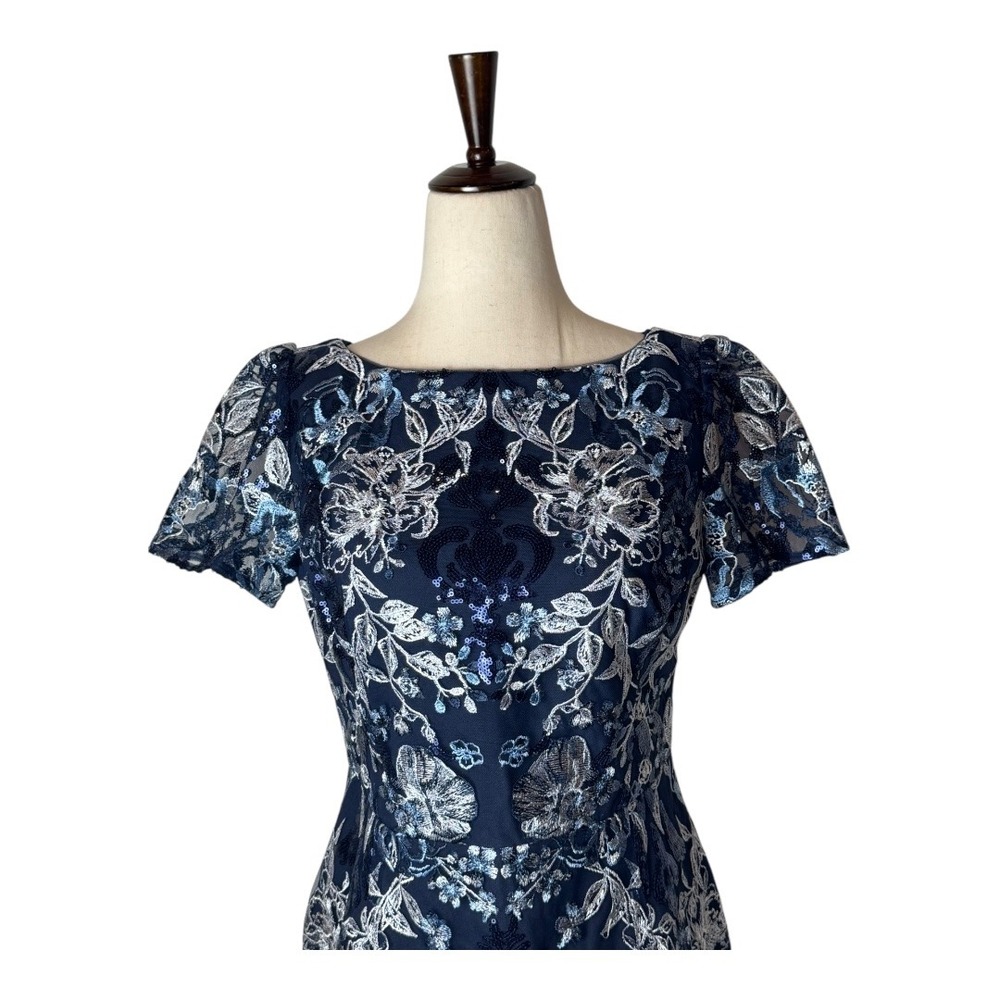 Marchesa Notte Dress Women‎ 4 Blue Silver Embellished Boatneck Cocktail Mini - Picture 4 of 14